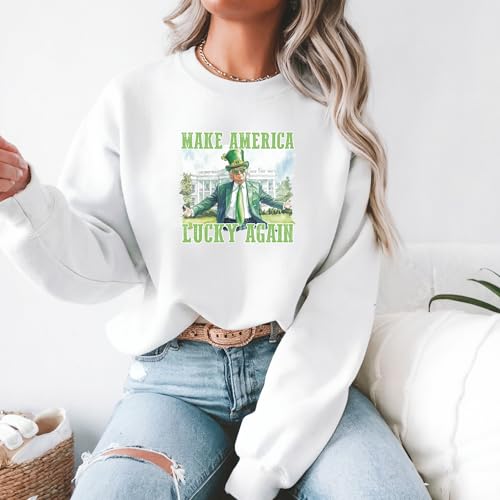 Make America Lucky Again Sweatshirt, St Patrick's Day Trump St. Paddy's Sweatshirt, St. Patrick’s Day Hoodie, Funny Political Sweatshirt, Unique St. Patrick’s Design, Four-Leaf Clover Sweatshirt3