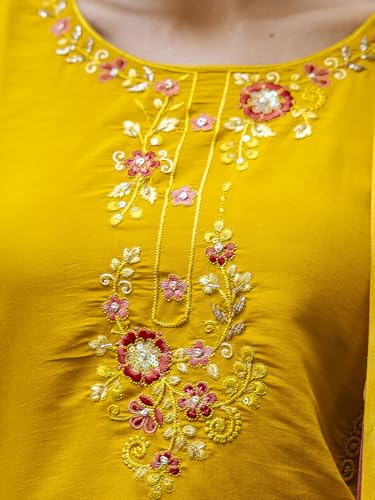 Image of VredeVogel Kurta Set with Dupatta | Viscose Roman Silk Embroidered Kurta Set for Women | Women's Ethnic Casual Kurti Set |Kurta Pant Festive Suit