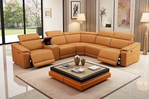 COSYMOOR Power Recliner Sectional Sofa for Living Room, Power Leather Corner Sectional Couch with Adjustable Headrest, Leather Sectionals Couches, Reclining Couch with Storage/Cup Holders for House