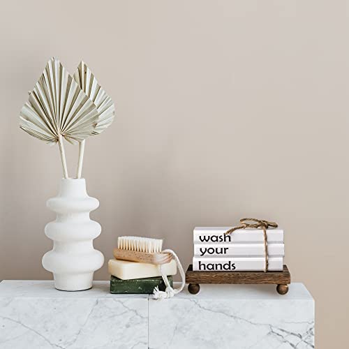 Reversible 2 Sides Farmhouse Mini Wooden Book Stack Decors Please Seat Yourself & Wash Your Hands With Wood Riser Funny Bathroom Decor Restroom Decorative Signs With Wood Tray (White) #TOP4