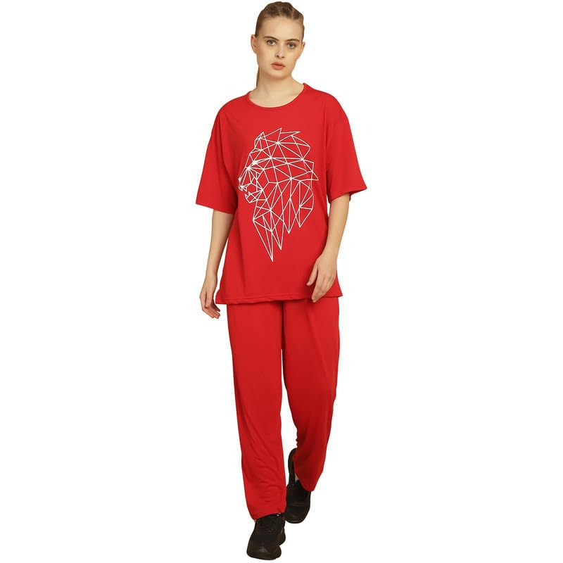 Printed Round Neck Cotton Oversize Half sleeves Co-ord set Tracksuit For Women-P-image-22