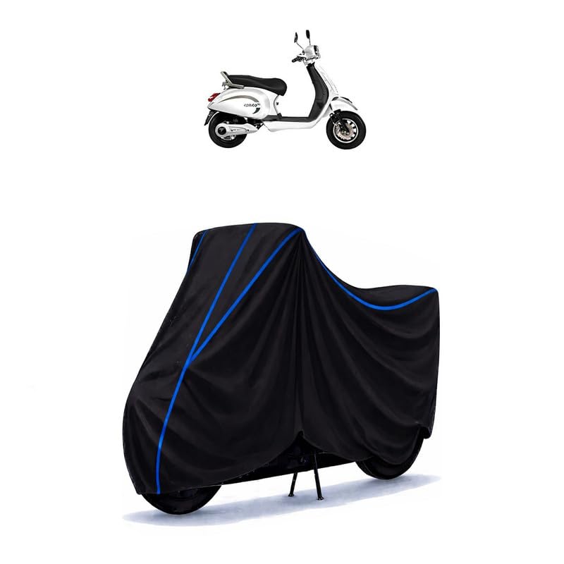 Image of Scooty Cover Water Resistant for EPluto 7G Standard | Universal Scooter & Bike Cover | Heavy Duty UV Dust, Rain & Scratch Protection | Elastic Fit All Weather Indoor Outdoor | Black with Blue Piping