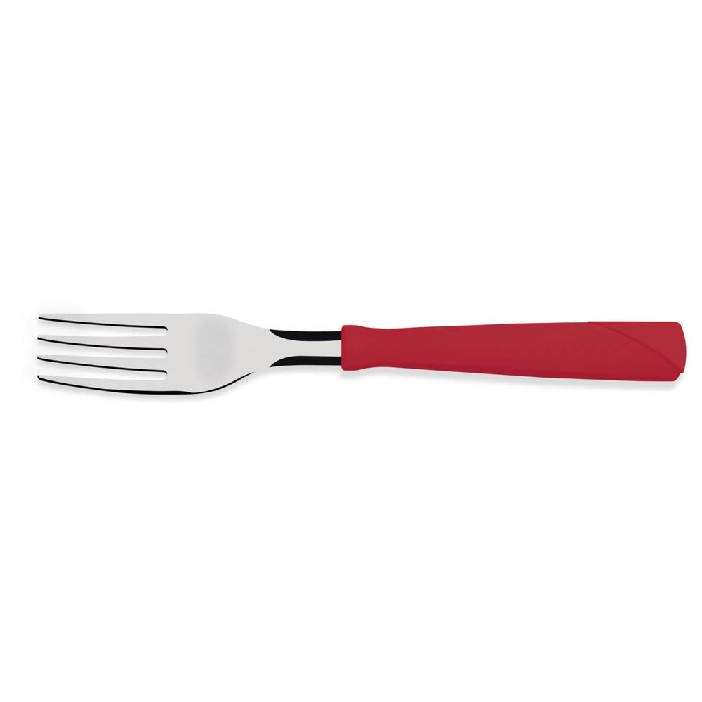 TramontinaNew Kolor 12 Pieces Stainless Steel Table Forks Set with Red Polypropylene Handles