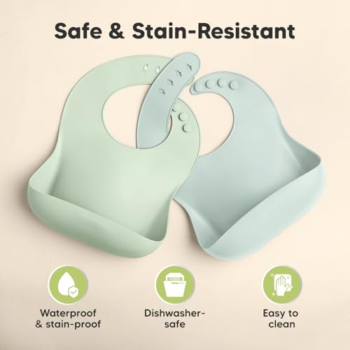 Image of KeaBabies 2-Pack Silicone Bibs for Babies, Toddlers Girl, Boy (Pastel Sky)