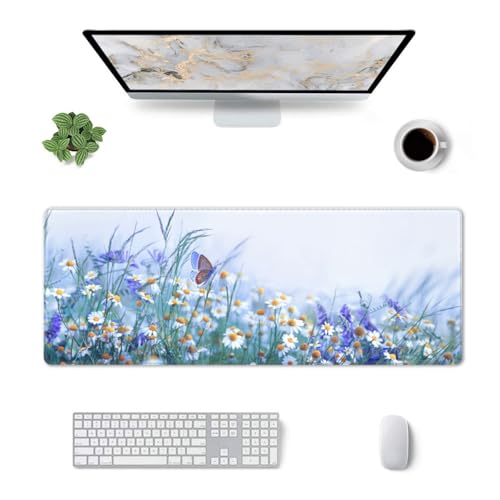 Image of Butterfly Large Gaming Mouse Pad, Extended Floral Mousepad, Big Long Flower Mouse Mat for Keyboard, Computer, (Purple, 31.5 * 11.8 in)