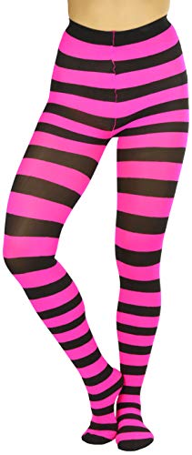 Image of ToBeInStyle Women's Wide Horizontal Contrast Stripe Tights Opaque Hosiery