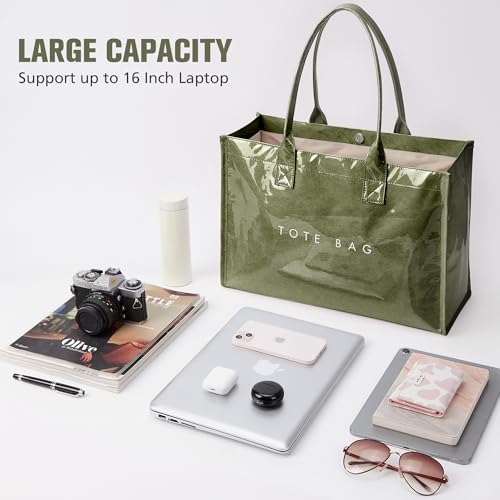 Image of KALIDI PVC Tote Bag Women's Kraft Paper Work Handbags Purses with Top Handle