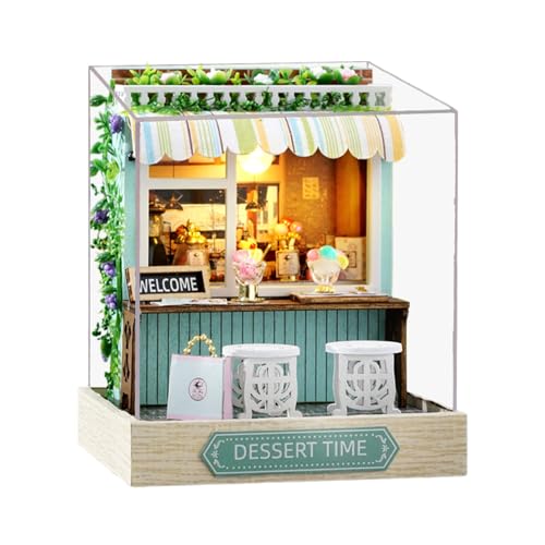 Maison de artisanale en bois miniature avec housse anti-poussière pour exposition sans entretien