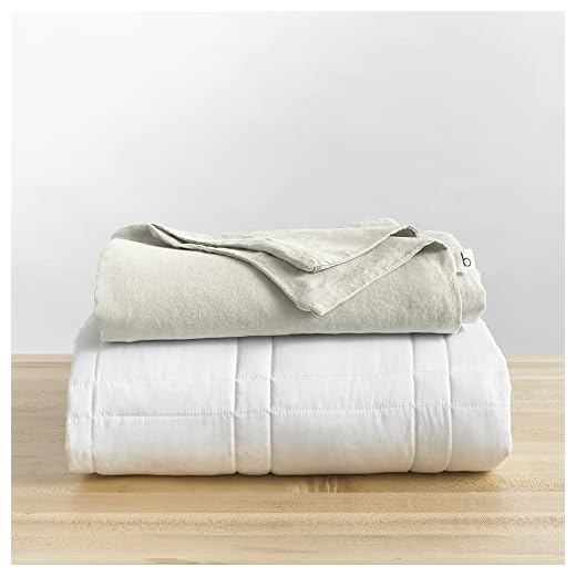 Baloo Soft 20lb Full/Queen Weighted Blanket with Removable Linen Cover - Heavy Cotton Quilted Blanket - Oatmeal, 60x80 inches Living