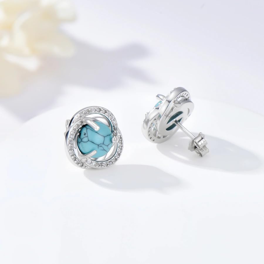 Turquoise Stud Earrings for Women S925 Sterling Silver Round Turquoise Gemstone Earrings Jewelry Gifts for Women Mom Her - Image 3