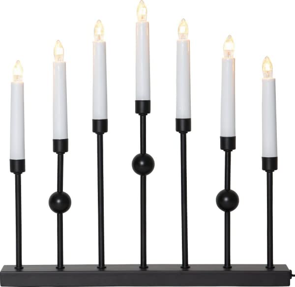 Star Trading Fensterleuchter Gustavo - Elektrischer Adventsleuchter mit 7 Kerzen, Skandinavisches Design, Schwarz, 37 cm, E10, fur Fensterbank