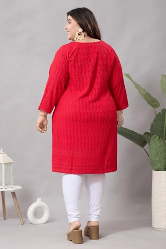 Image of DARIKA Women's Cotton Chikankari Straight Kurti Multiple Color in from Small to Plus Size.