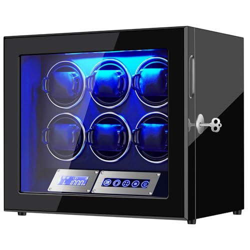 GCCRGRC Watch Winder 6 Slots Automatic Watches Ultra-Quiet Japanese Motors Built-in LED Illumination and LCD Touchscreen Control