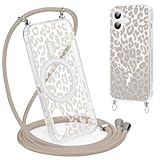 Coalbooliy Magnética Funda para iPhone 17 Pro 6,3' con Cuerda, Carcasa Compatible con MagSafe Transparente Aesthetic Patrón Leopardo Silicona con Colgante Collar Correa Cuello Cordón Cover, 01