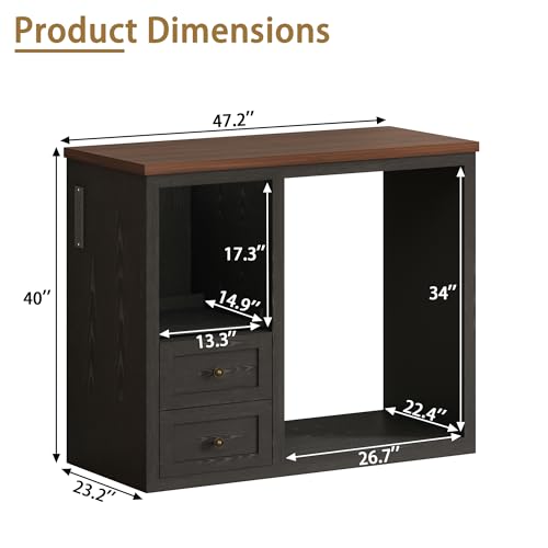 Image of 47.2 inch Coffee Bar Cabinet with Mini Fridge Space, Farmhouse Wine Bar Cabinet with Storage Drawers, Fridge Cabinet with Power Outlet, Sliding Shelf for Kitchen Dining Room, Black