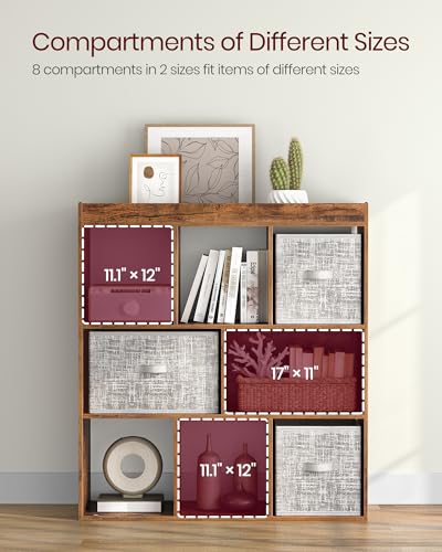Image of VASAGLE Bookcase Freestanding Storage Unit, 11 x 35.4 x 39.4 Inches | Bookshelf used horizontally, vertically, upside down, Rustic Brown, CUSTOS Collection, ULBC55BX