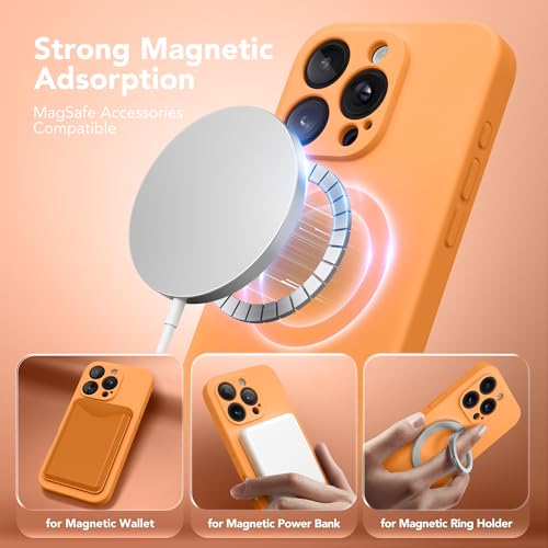 Image of Magnetic for iPhone 16 Pro Max Case, Compatible with MagSafe, [Full Camera Protection] [Screen Protector] Silicone Shockproof Protective Phone Case for iPhone 16 Pro Max 6.9 inch, Cantaloupe