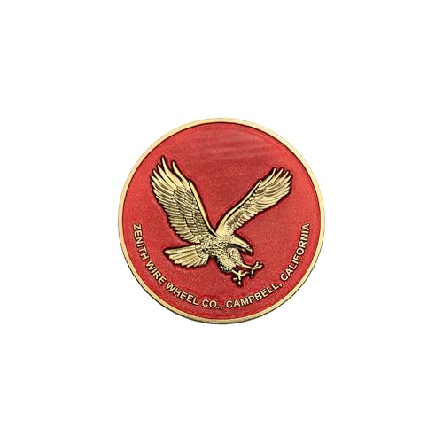 Image of Zenith Eagle Gold & Candy Apple Red Metal Wheel Chip Emblems (Set of 4) | 24K Triple Gold Plated Solid Metal Wheel Chip Emblems, 2.25 inch | for Lowriders w /Recessed KO Spinner Caps