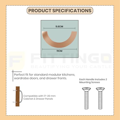 Image of 96mm PVD Rose Gold Cabinet Handle 1327 Half Round Shape - Sturdy Zinc Alloy Pull for Modular Kitchen Cabinets, Cupboards, Drawers and Wardrobe Furniture, Sleek Heavy Duty Design - Pack of 2