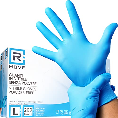 200 guanti in Nitrile L Blu senza polvere, senza lattice,
