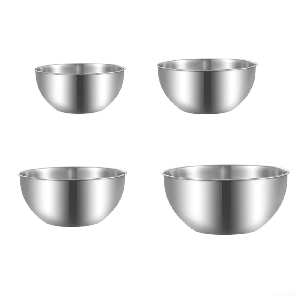 Set di 4 ciotole in acciaio inox con segni di misurazione per cuocere insalate e preparazioni di insalate, lavabili in lavastoviglie, color argento, da 16 cm a 24 cm
