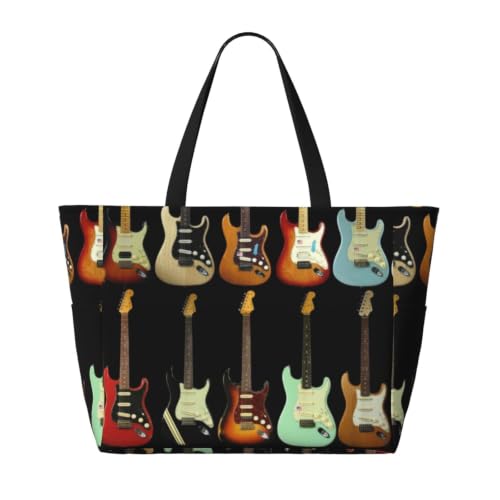 Bolsa ligera de viaje espaciosa con motivos de guitarra para camping y playa 4
