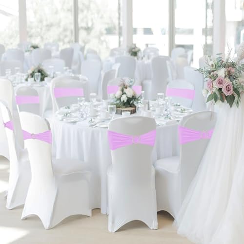 100PCS Spandex Stretch Chair Sashes Bows Elastic Chair Cover Bands Ties with Buckle Slider for Wedding Party Reception Events Universal Ceremony Banquet Decorations(Pink) - Image 6