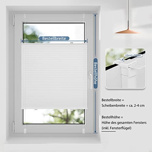 Plissee ohne Bohren Klemmfix Plissees Weiß B90 x H210 cm Faltrollo Plisseerollo Jalousien Rollos für Fenster ohne Bohren Sichtschutz und… – Ansicht 4