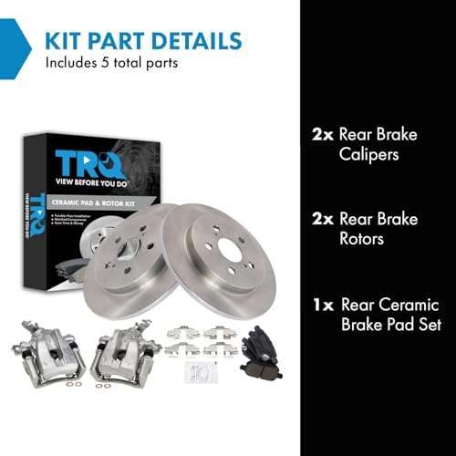 Image of TRQ Rear Brake Pad and Rotor Set Ceramic Solid Rotors Calipers | For 2009-2010 Pontiac Vibe 2009-2019 Toyota Corolla 2009-2013 Matrix