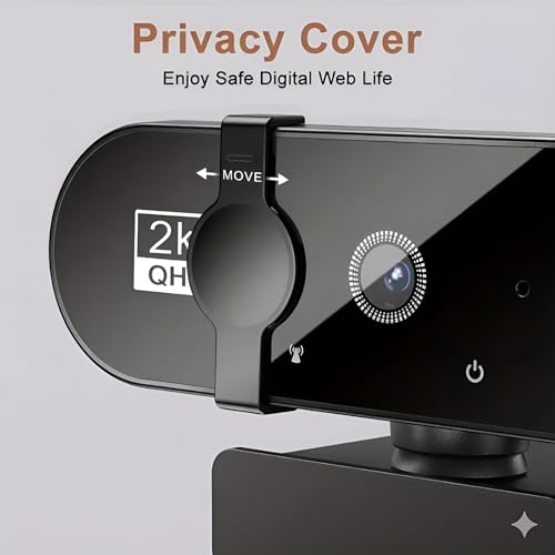 Genérico Webcam PC 2K QHD con Enfoque Automático y Tapa de Privacidad - Cámara Web USB con Micrófono Estéreo Dual y Cancelación de Ruido. para Videollamadas, Streaming, Zoom, Teams, Skype (Negro) - imagen 2