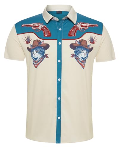 Fanient Shirts for Men Short Sleeves Western Cowboy Shirts Women Summer Funny Shirt Retro Disco Party Regular Fit L