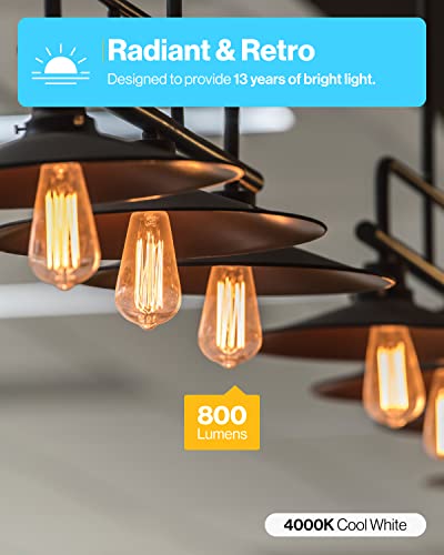 Sunco 16 Pack Vintage Led Edison Bulbs 60W Equivalent 8.5W 800Lm Dimmable St64 Filament 3000K Warm White E26 Medium Base Light Bulbs High Brightness Clear Glass Waterproof Ul Energy Star #TOP4