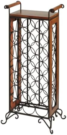 Touch of Class Milano Wine Bottle Rack – Metal, Windsor Oak Finish Wood – Holds 21 Bottles – Freestanding Floor Display, Furniture Storage Racks – Vintage Home Decor, Traditional Style