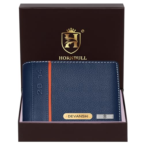 Image of HORNBULL Men's Personalized Wallet I Customized Slim Stylish Leather Purse with Name I Unique Birthday Gift for Men Boy Love Husband (Blue)