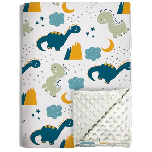 Thread Nebula Dinosaur Blanket for Boys - Soft Plush & Fluffy Baby Blanket with Dotted Backing 30x40 Inch
