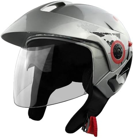 3/4 Open Face, DOT Approved Silver Motorcycle Helmet With Clear Face Shield & Retractable Sun Visor - Adult Medium