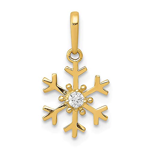 14k Yellow Gold Cubic Zirconia Cz Snowflake Pendant Charm Necklace Holiday Winter Fine Jewelry For Women Gifts For Her