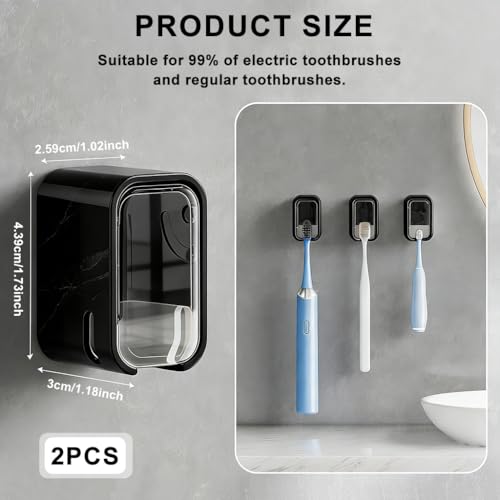 Image of HASTHIP 2pcs Wall Toothbrush Holder Dustproof Toothbrush Storage Holder Self-Adhesive Modern Compact Bathroom Wall Mount Tooth Brush Drain Holder with Clear Window