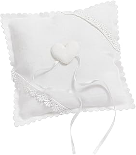 Miss Lovely Ringkissen Hochzeit & Standesam mit Herz & Spitze Traukissen für Ehe-Ringe in Leinen-Optik mit Satin-Schleife Hochzeitsdekoration Accessoires & Zubehör (Herz Creme & Weiß)