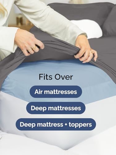 Image of Extra Deep Pocket King Size Sheet Set - 4 Piece Breathable & Cooling Bed Sheets - Hotel Luxury Bedding with 16 to 21 inch Extra Deep Pockets - Soft, Fade and Wrinkle Resistant - Oeko-Tex - Dark Grey