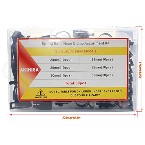 Akihisa 60 Pcs 28-33Mm Spring Hose Clamp, Spring Steel 65Mn Fuel Hose Clamp, 6 Sizes For Silicone Vacuum Fuel Oil Hose Line Clamps #TOP5