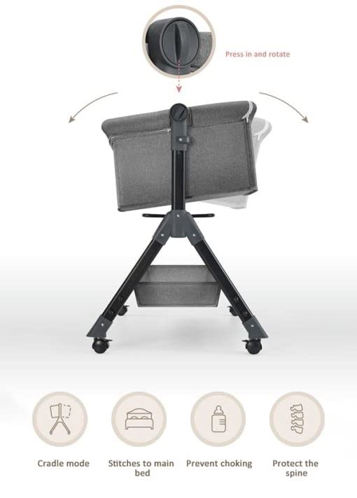 StarAndDaisy-D01-Baby-cot-Crib-Newborn-Baby-Bassinet-with-Cradle-Wheel-Mosquito-net-and-Bedding-Set-Grey