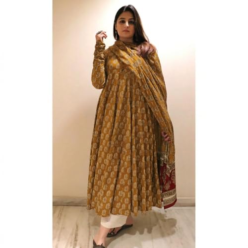 Image of Klosia Women Printed Anarkali Kurta and Pant Set with Dupatta | Printed Kurta Set | Viscose Kurta Set | Women Kurta Set | Summer Suit Set |