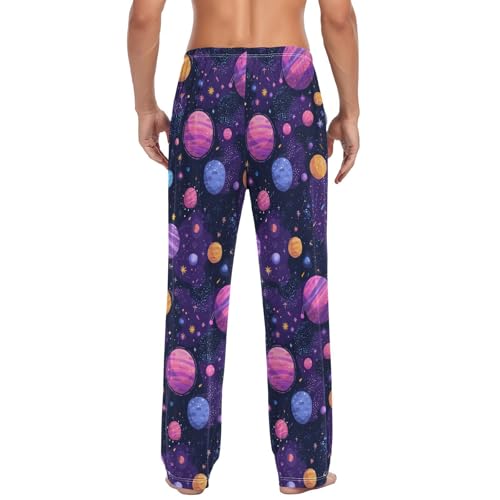 Men's Pajama Pants Stars Planet Pajama Pants for Men PJs Bottoms Drawstring Pockets Purple Sleep Lounge Pants S2