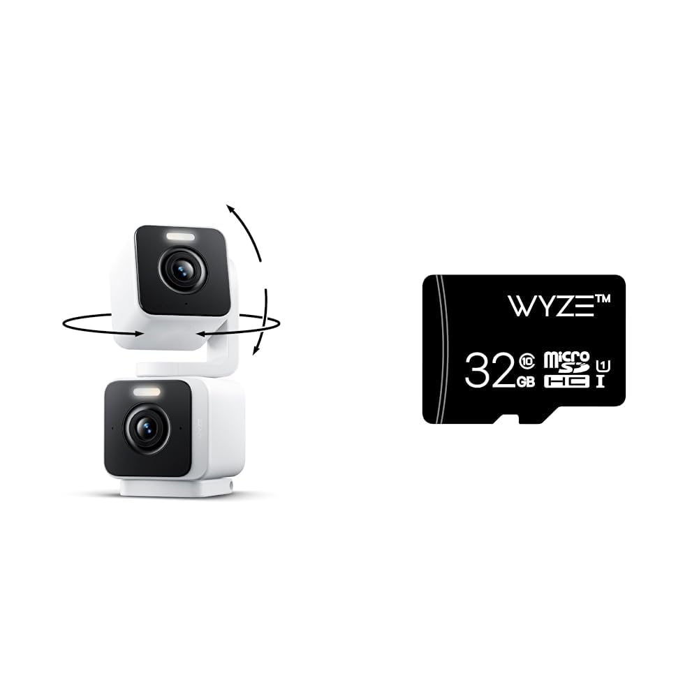 WYZE Duo Cam Pan Expandable Storage 32GB MicroSDHC Card Indoor/Outdoor IP65 2K 360° Pan/Tilt Smart Home Security Camera with Color Night Vision