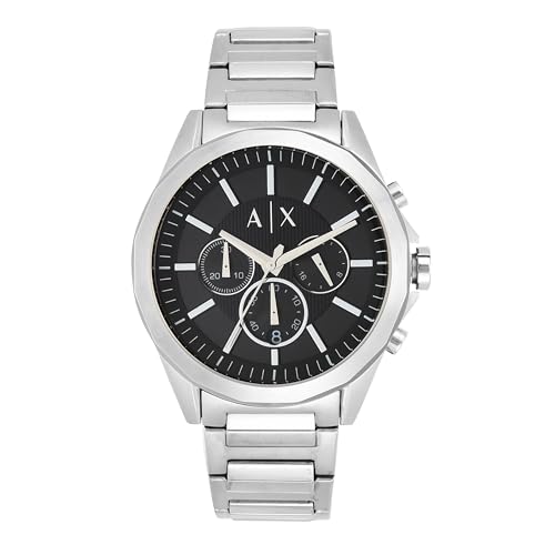 Armani Exchange Reloj hombre, Movimiento cronógrafo de cuarzo y caja de 44mm con correa de acero inoxidable Armani Exchange Reloj hombre, Movimiento cronógrafo de cuarzo y caja de 44mm con correa de acero inoxidable