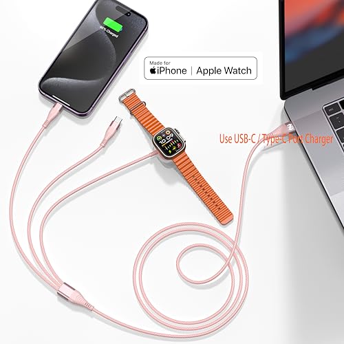 Apple Watch Charger 6FT Multi Charging Cable Travel Essential Nylon Braided | Lightning Type C iWatch Wireless Charger 3 in 1 Charging Wire Universal for Apple iPhone Android Phone and iWatch - image 3