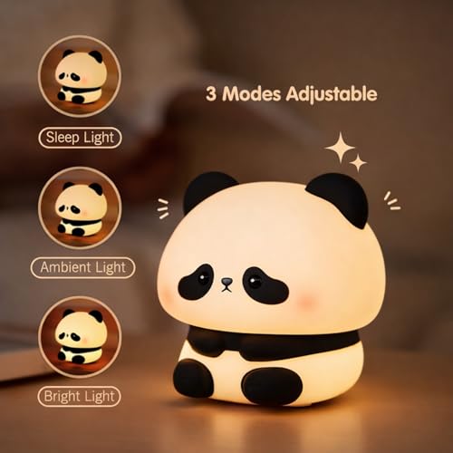 Image of One94Store Rechargeable Silicone Panda Night Lamp - 7-Color Touch LED Night Light for Kids & Bedroom, USB Table Lamp for Home Decor, Romantic Decor, Valentine Day Gift, Love Gift for Her, Couple Gift