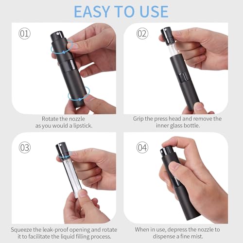 Image of 3Pcs 8ml Cologne Travel Bottle, Perfume Atomizer, Refillable Perfume Sprayer, Twist Up Perfume Bottle, Mini Perfume Dispenser（Black）