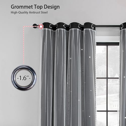 XiDi Blackout Curtains for Bedroom, Bedroom Drapes for Kids, Unicorn Curtains for Girls Room, Black Out Curtains for Living Room 96 inchs Long 52 inches Wide 1 Panel Black